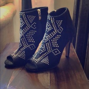 Peep toe booties with gold stud detail